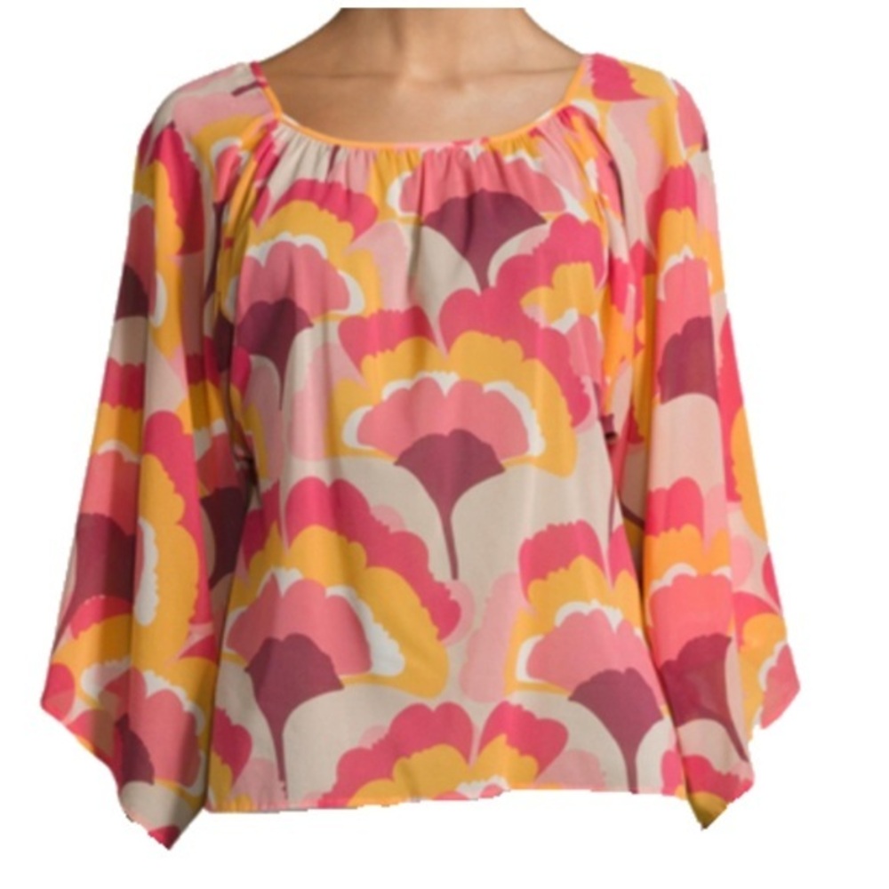 Trina Turk EUC Ginkoba floral silk top with natural tank Size M